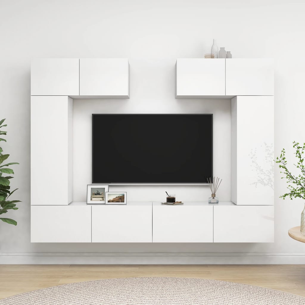 vidaXL Set di Mobili Porta TV 6 pz Bianco Lucido in Legno Multistrato