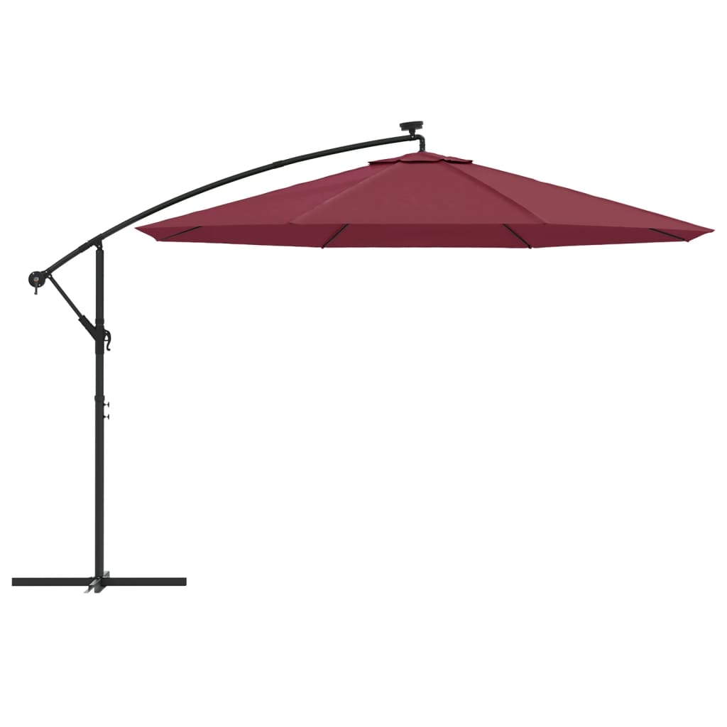 vidaXL Ombrellone a Sbalzo con LED Rosso Bordò 350 cm