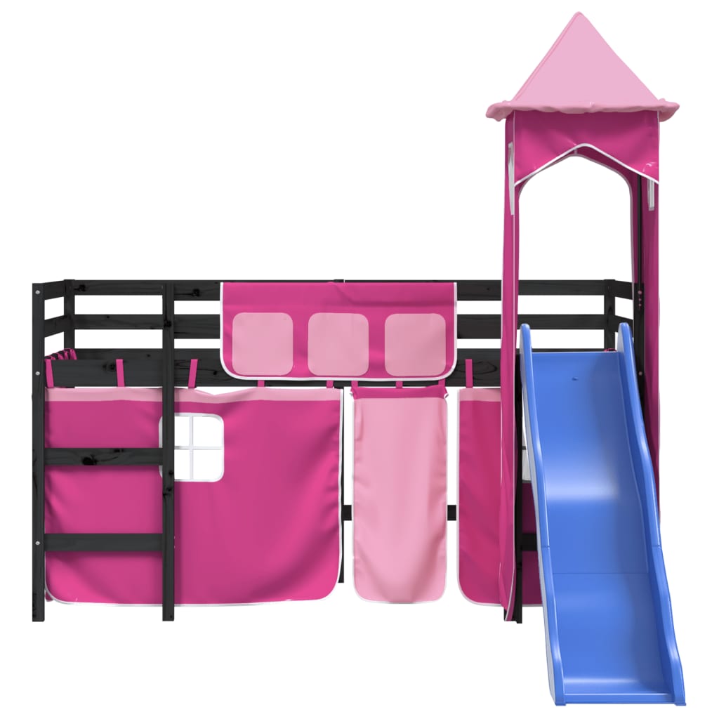 vidaXL Letto a Soppalco con Torre Bambini Rosa 80x200cm Massello Pino