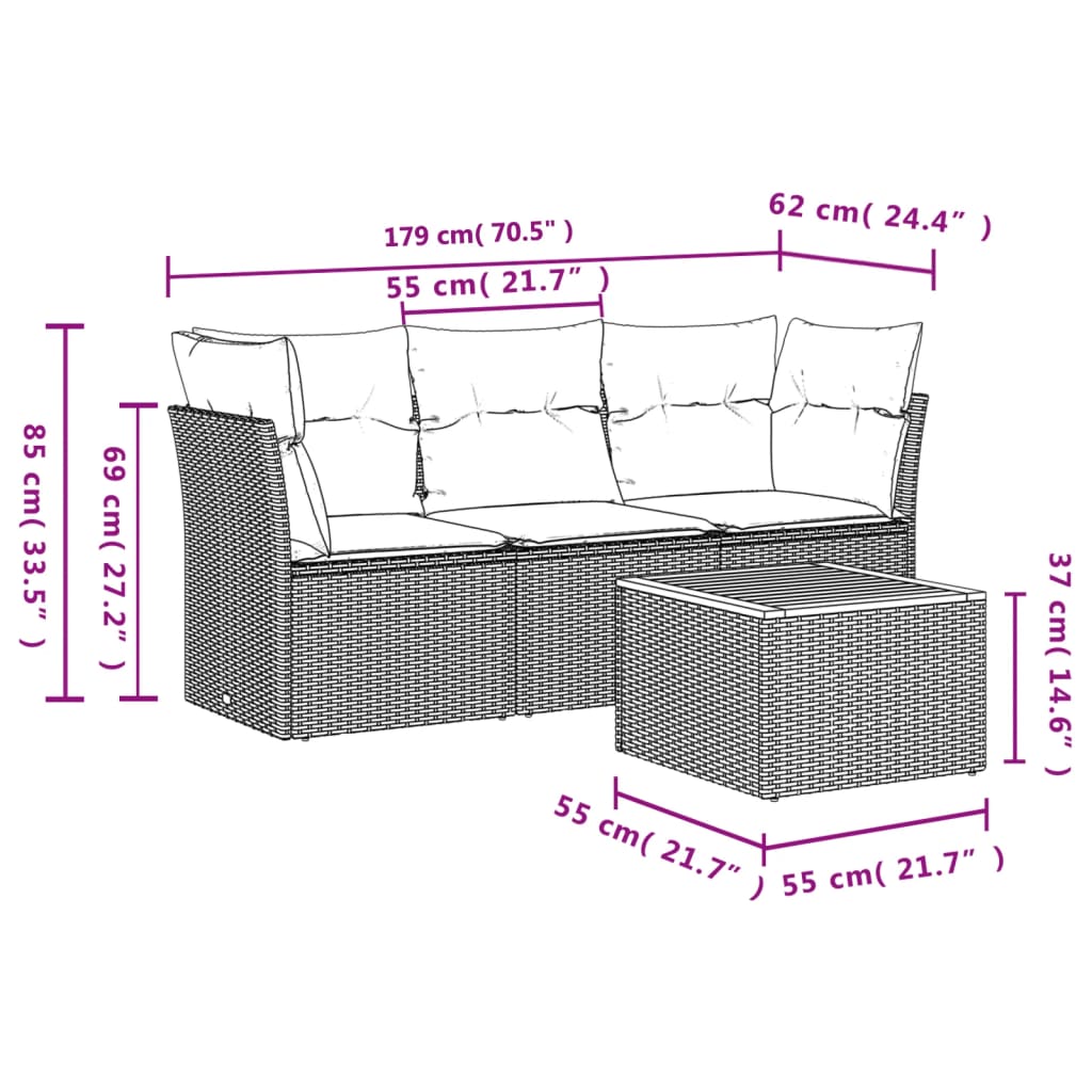 vidaXL Set Divani da Giardino 4 pz con Cuscini Nero in Polyrattan