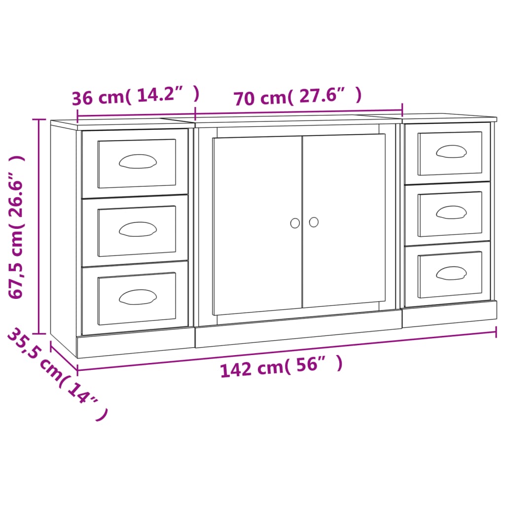 vidaXL Credenze 3 pz Nere in Legno Multistrato