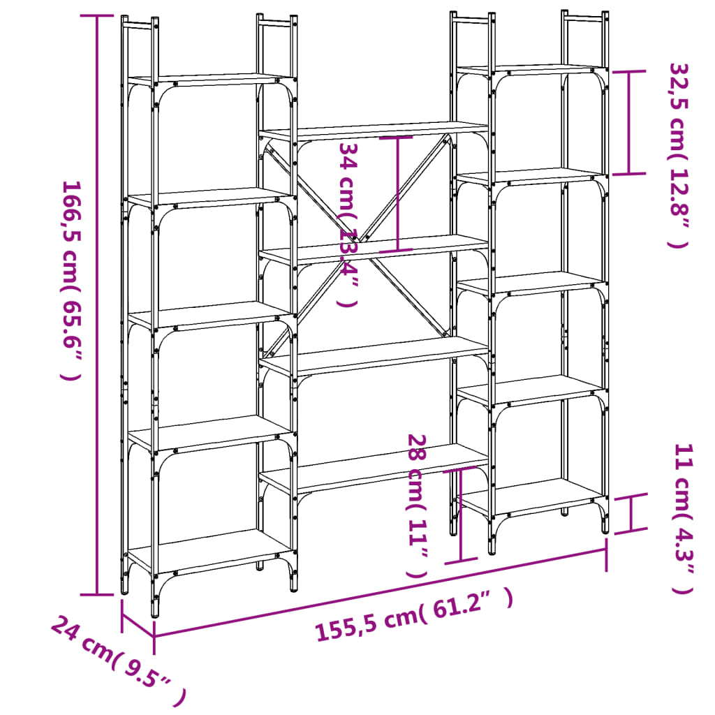 vidaXL Libreria Rovere Fumo 155,5x24x166,5 cm in Legno Multistrato