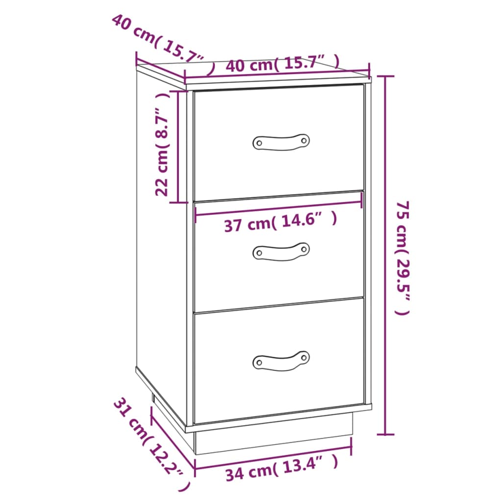  vidaXL Comodino Ambrato 40x40x75 cm in Legno Massello di Pino