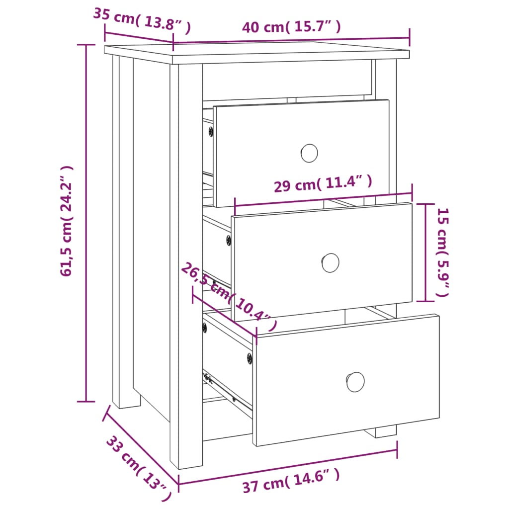 vidaXL Comodini 2 pz ambra 40x35x61,5 cm in Legno Massello di Pino