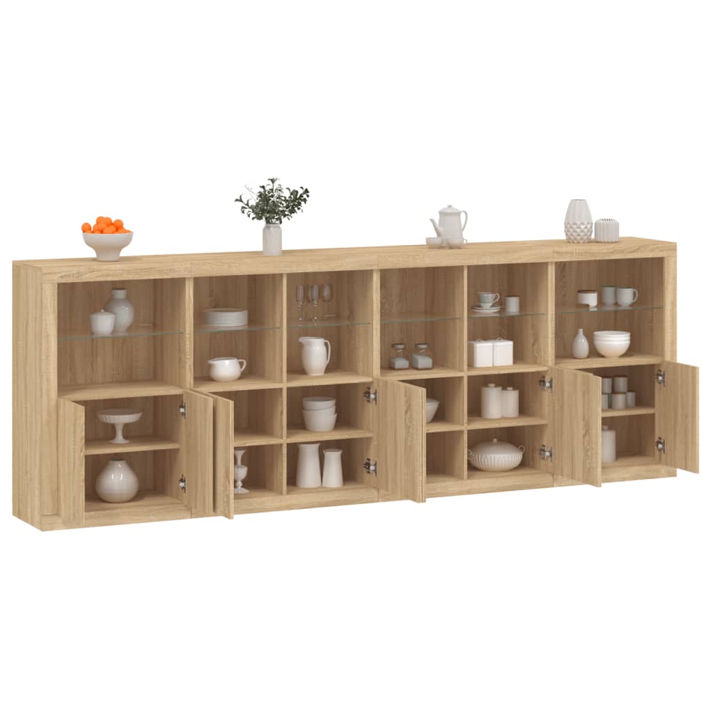 vidaXL Credenza con Luci LED Rovere Sonoma 283x37x100 cm