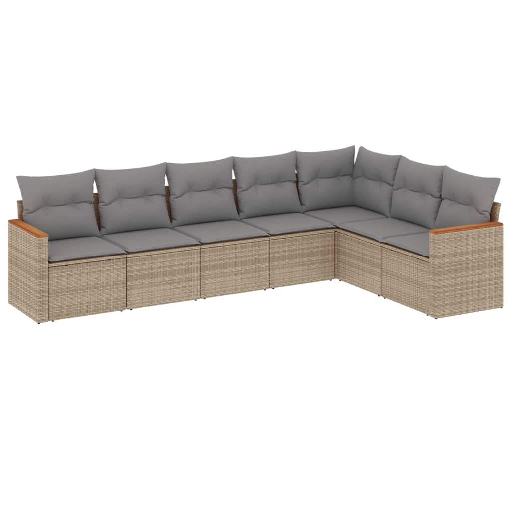 vidaXL Set Divano da Giardino 7 pz con Cuscini Beige Misto Polyrattan