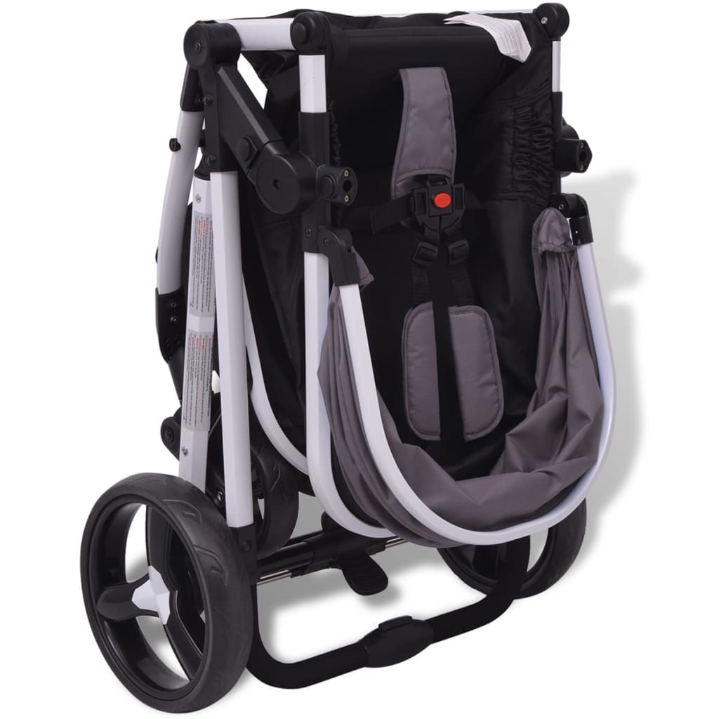 vidaXL Passeggino 3 in 1 in Alluminio Grigio e Nero