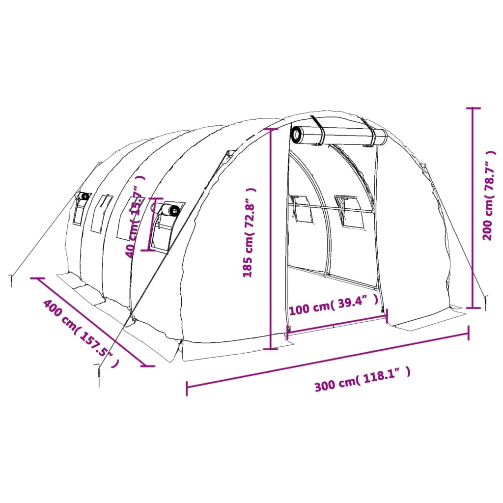 vidaXL Serra con Telaio in Acciaio Verde 12 m² 4x3x2 m