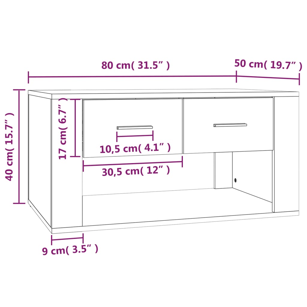 vidaXL Tavolino Salotto Rovere Marrone 80x50x40 cm Legno Multistrato