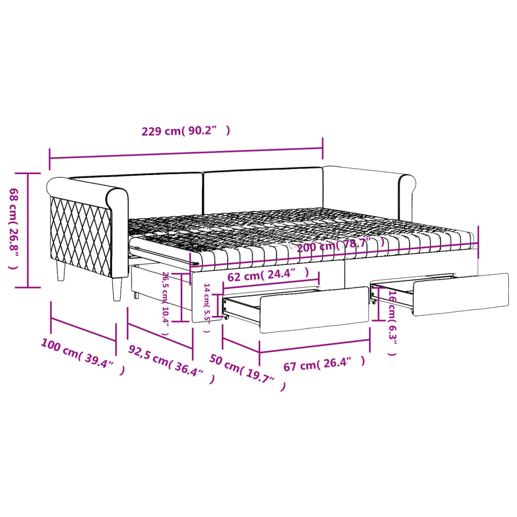 vidaXL Divano Letto Estraibile Cassetti Grigio Scuro 90x200cm Velluto