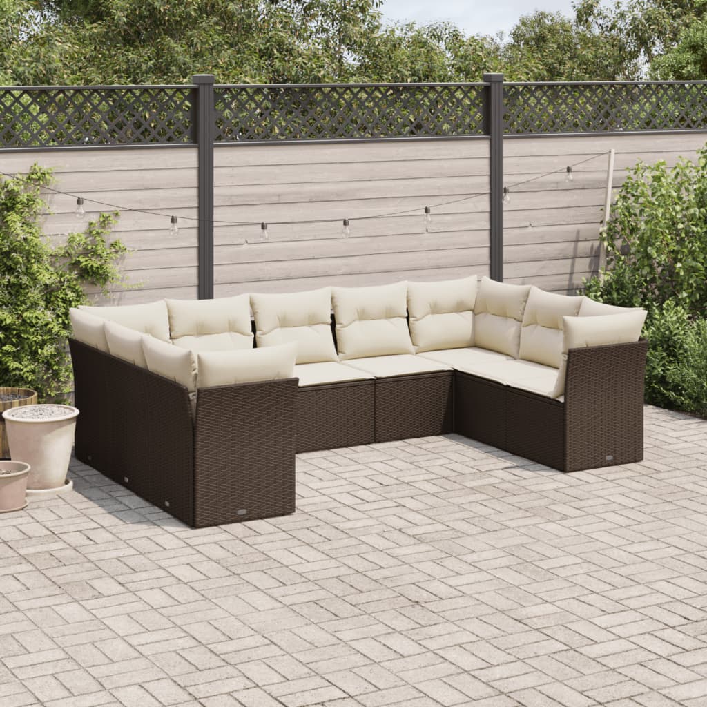 vidaXL Set Divani da Giardino 9pz con Cuscini Marrone in Polyrattan