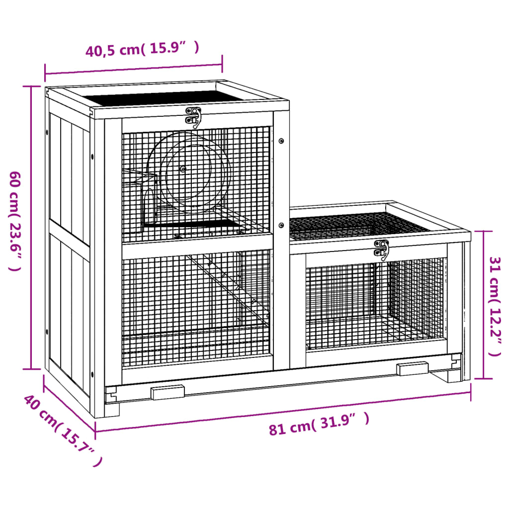 vidaXL Gabbia per Criceti 81x40x60 cm in Legno Massello di Abete