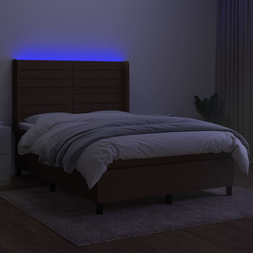 vidaXL Letto a Molle Materasso e LED Marrone Scuro 140x200 cm Tessuto