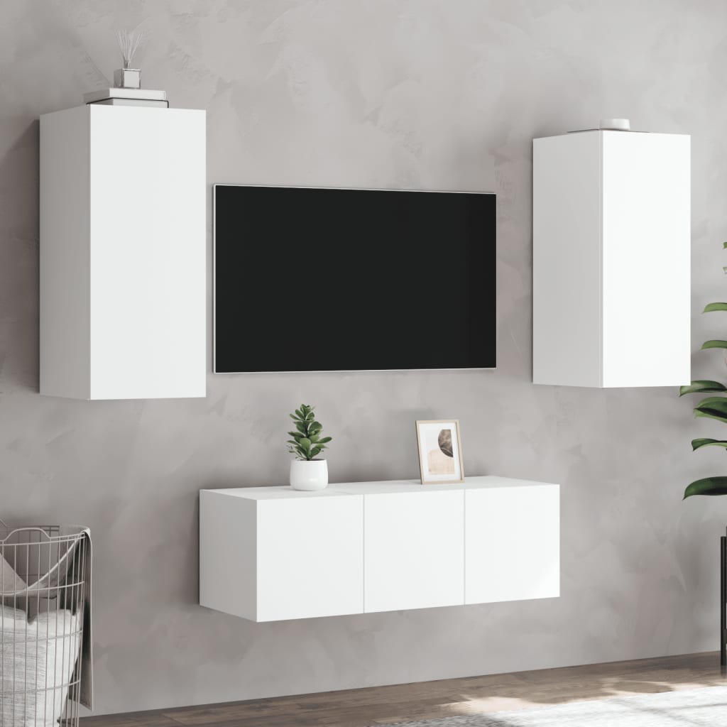 vidaXL Mobili TV a Muro con LED 4pz Bianchi in Legno Multistrato