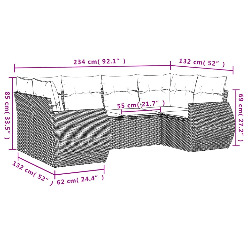 vidaXL Set Divano da Giardino 6 pz con Cuscini Nero in Polyrattan