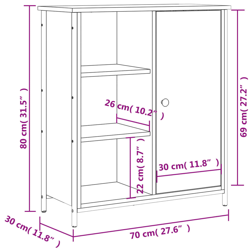 vidaXL Credenza Rovere Fumo 70x30x80 cm in Legno Multistrato