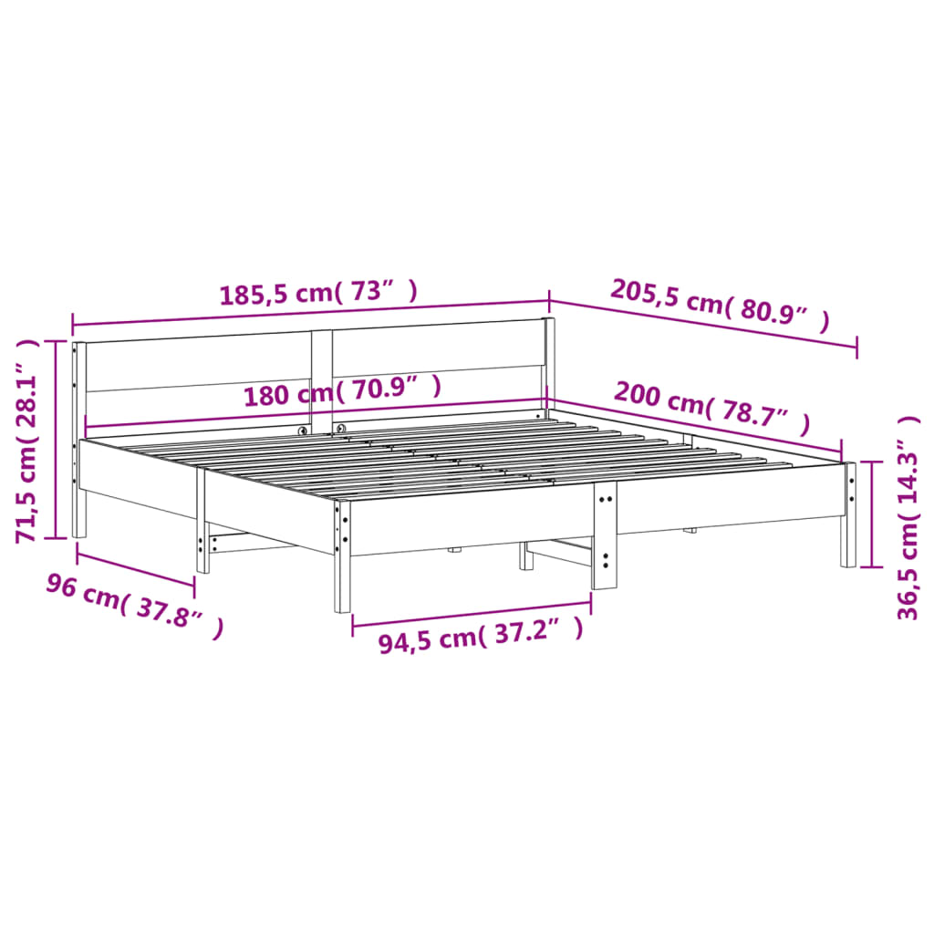 vidaXL Giroletto senza Materasso Bianco 180x200 cm Legno Massello Pino