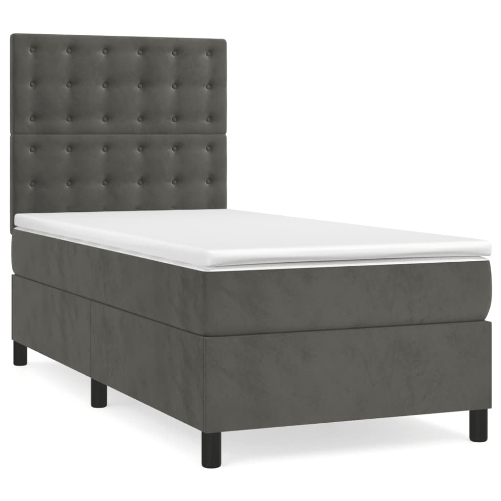 vidaXL Letto a Molle con Materasso e LED Grigio Scuro 90x200cm Velluto