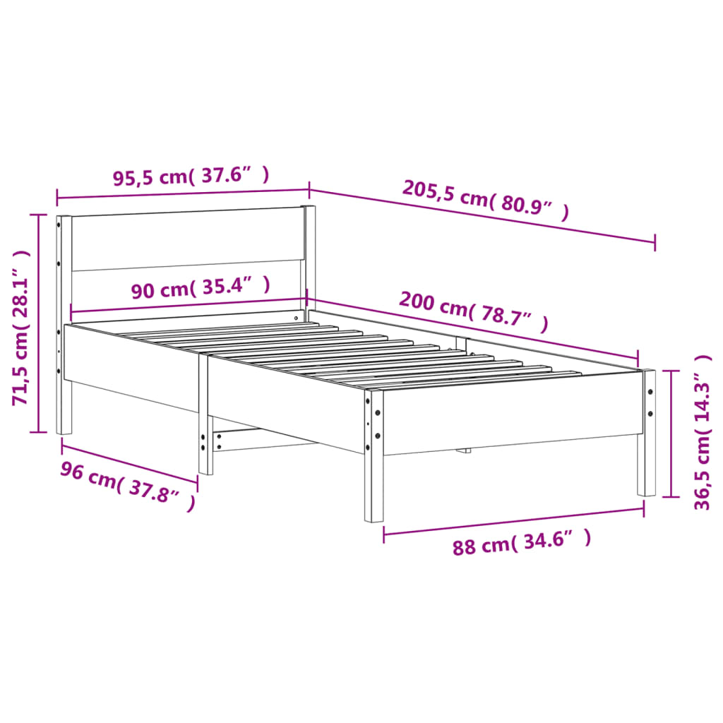 vidaXL Letto senza Materasso Bianco 90x200 cm Legno Massello di Pino