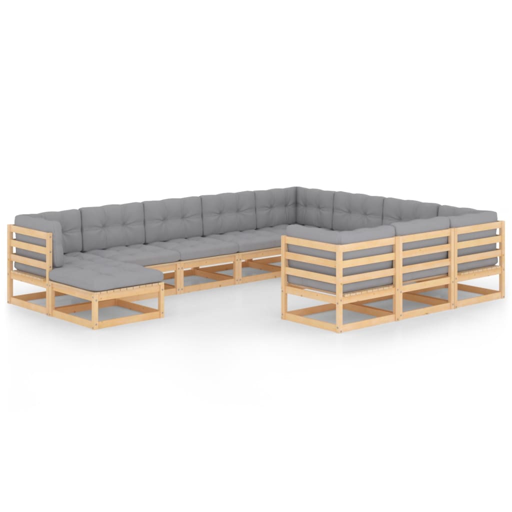 vidaXL Set Divani Giardino 11 pz con Cuscini in Legno Massello di Pino