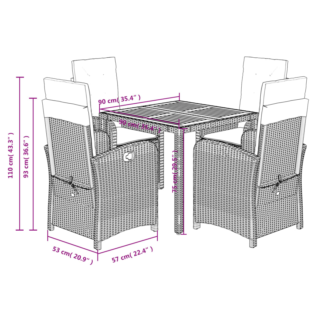 vidaXL Set da Pranzo da Giardino 5 pz con Cuscini in Polyrattan Grigio