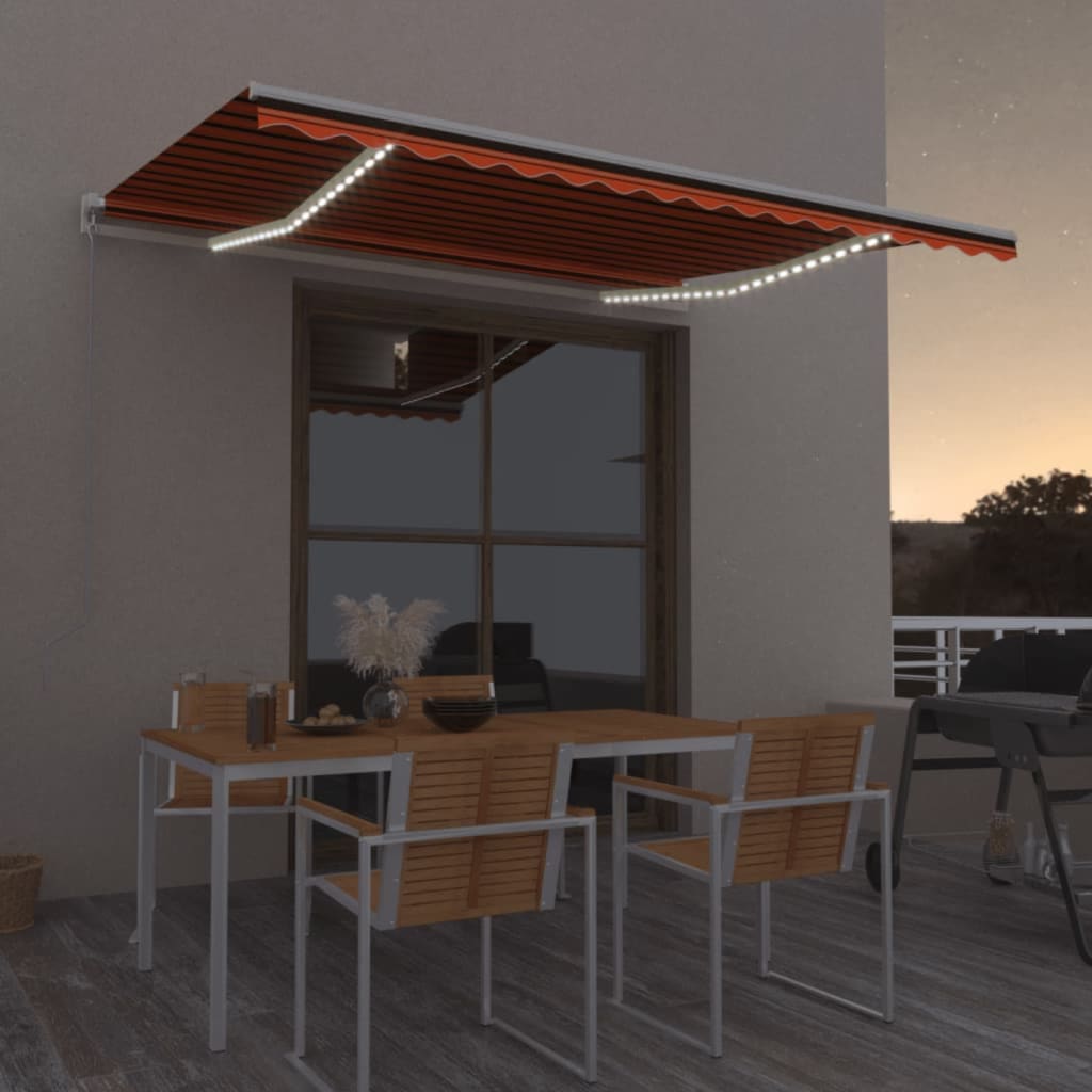 vidaXL Tenda da Sole Manuale con LED 400x350 cm Arancione e Marrone