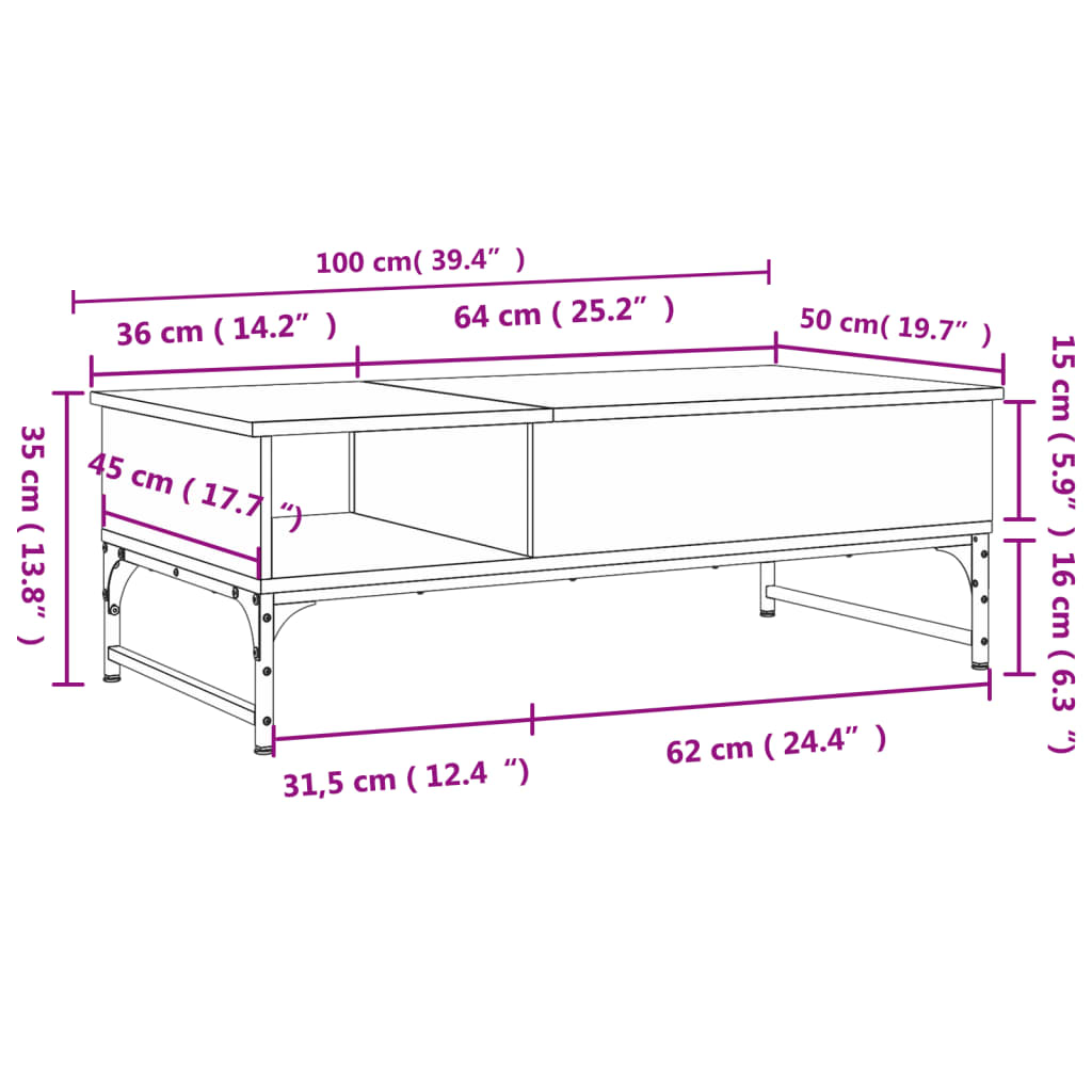 vidaXL Tavolino Salotto Rovere Fumo 100x50x35 cm Multistrato e Metallo