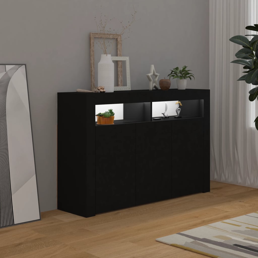 vidaXL Credenza con Luci LED Nera 115,5x30x75 cm