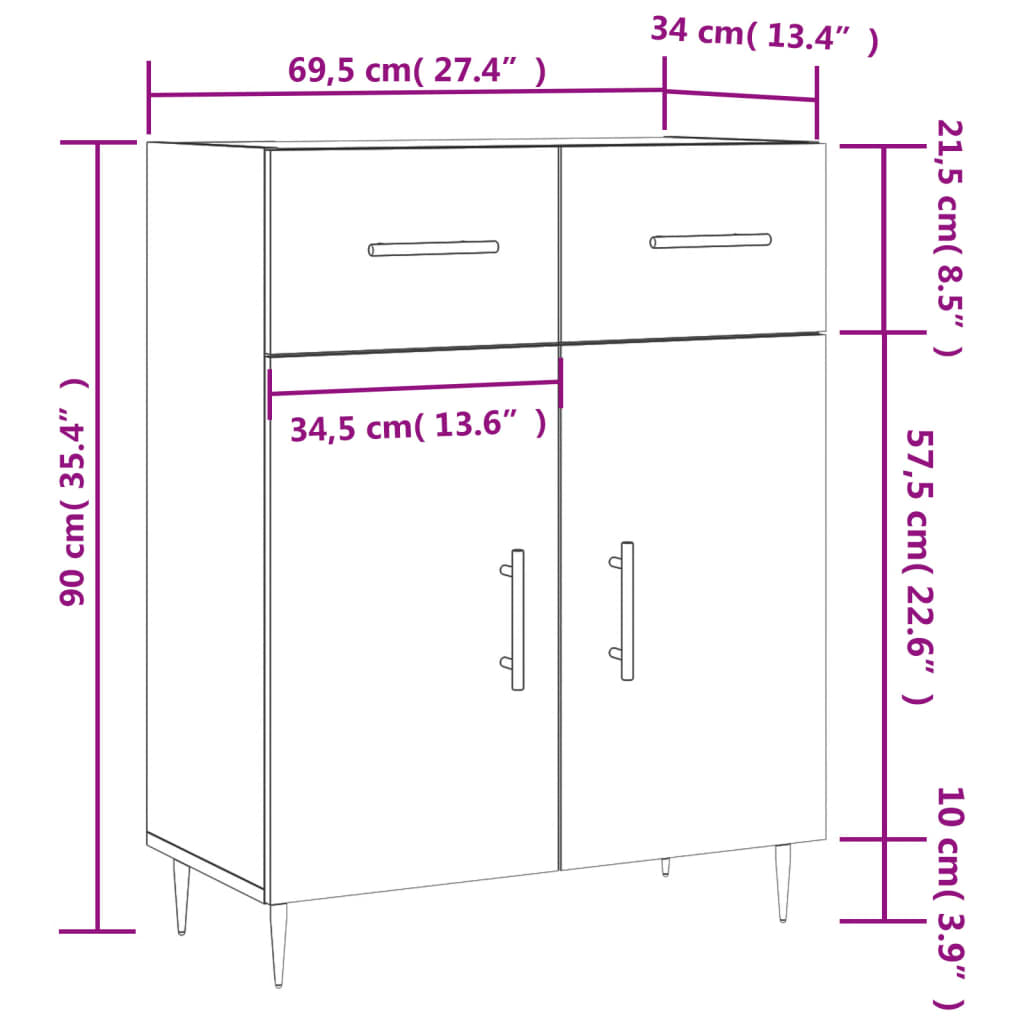 vidaXL Credenza Grigio Cemento 69,5x34x90 cm in Legno Multistrato