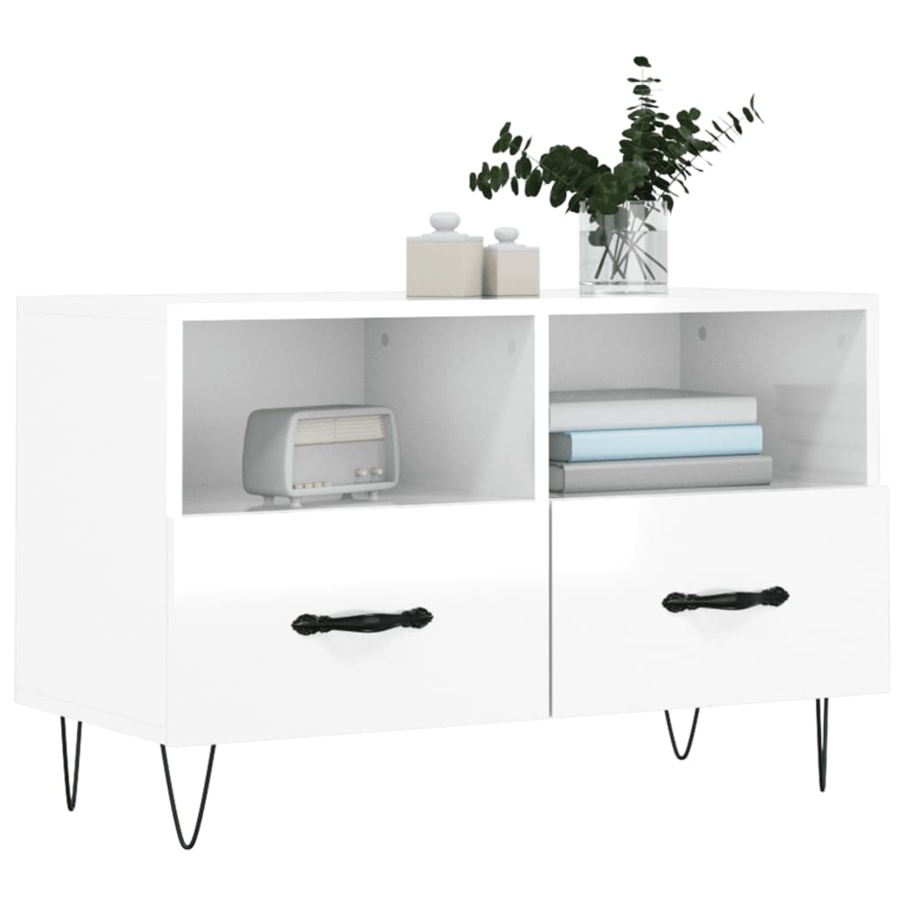 vidaXL Mobile Porta TV Bianco Lucido 80x36x50 cm in Legno Multistrato