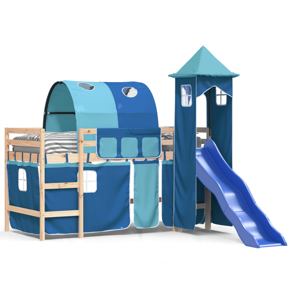 vidaXL Letto a Soppalco con Torre Bambini Blu 90x200cm Massello Pino