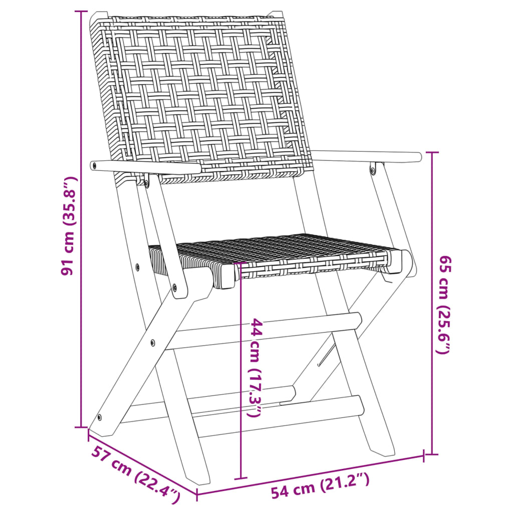 vidaXL Set da Bistrot 3 pz Nero in Polyrattan e Legno Massello