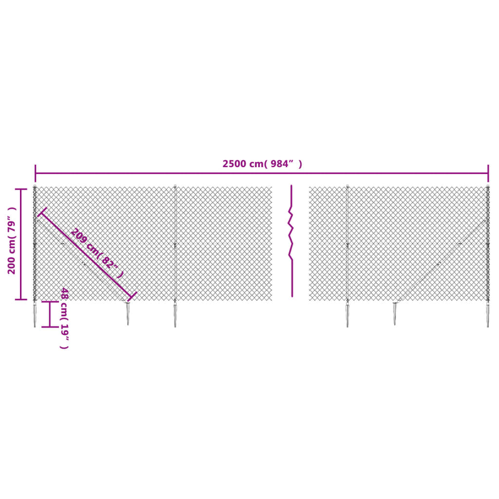 vidaXL Recinzione a Rete con Picchetti Ancoraggio Verde 2x25 m