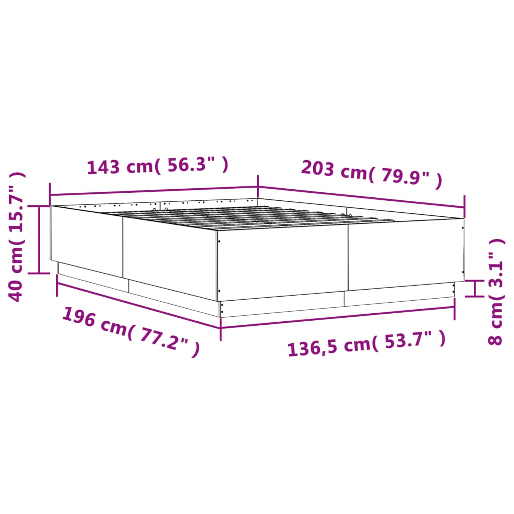 vidaXL Giroletto Luci LED Grigio Sonoma 140x200 cm Legno Multistrato