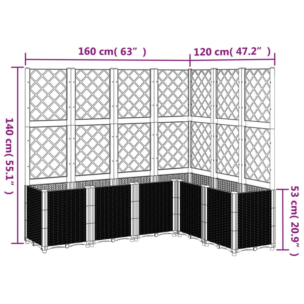 vidaXL Fioriera Giardino con Graticcio Nera 160x120x140 cm in PP