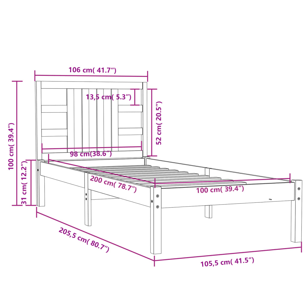 vidaXL Giroletto Bianco in Legno Massello 100x200 cm