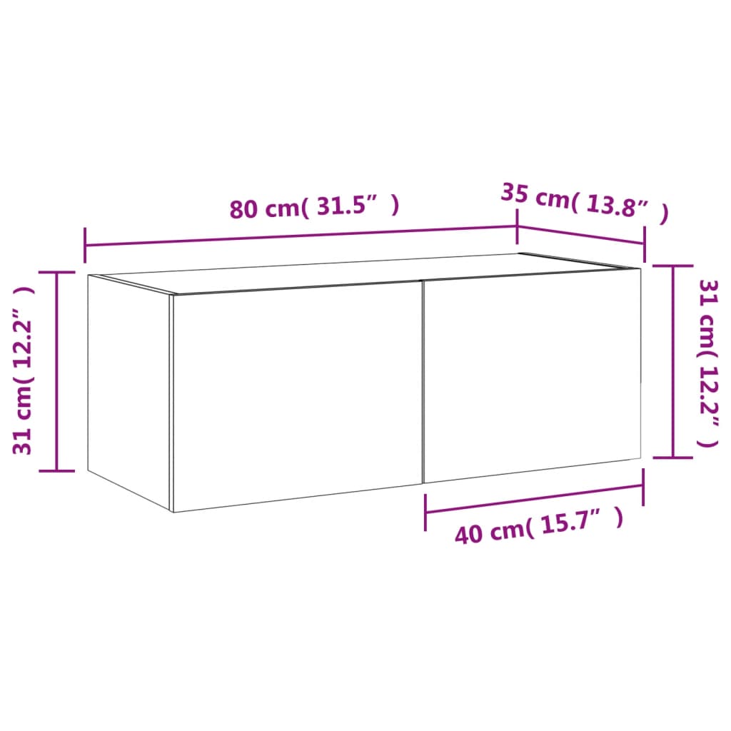 vidaXL Mobile TV a Parete con Luci LED Rovere Marrone 80x35x31 cm