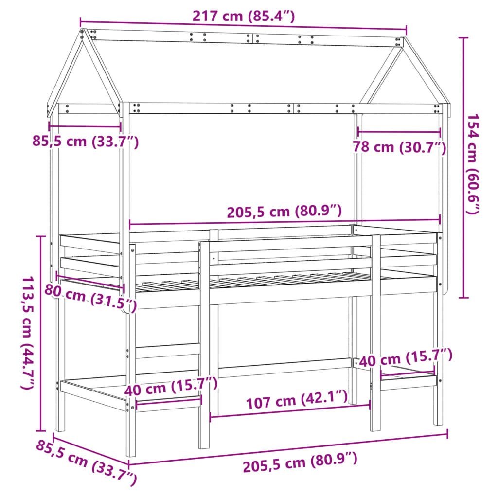 vidaXL Letto Soppalco con Scala e Tetto Bianco 80x200 cm Massello Pino