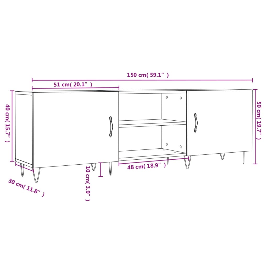 vidaXL Mobile Porta TV Grigio Cemento 150x30x50cm in Legno Multistrato