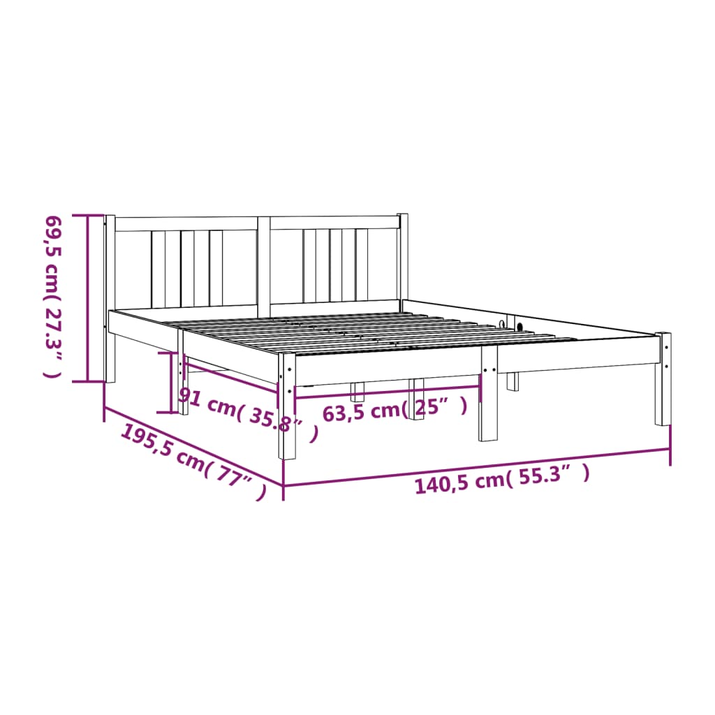 vidaXL Giroletto Grigio in Legno Massello 135x190 cm Double