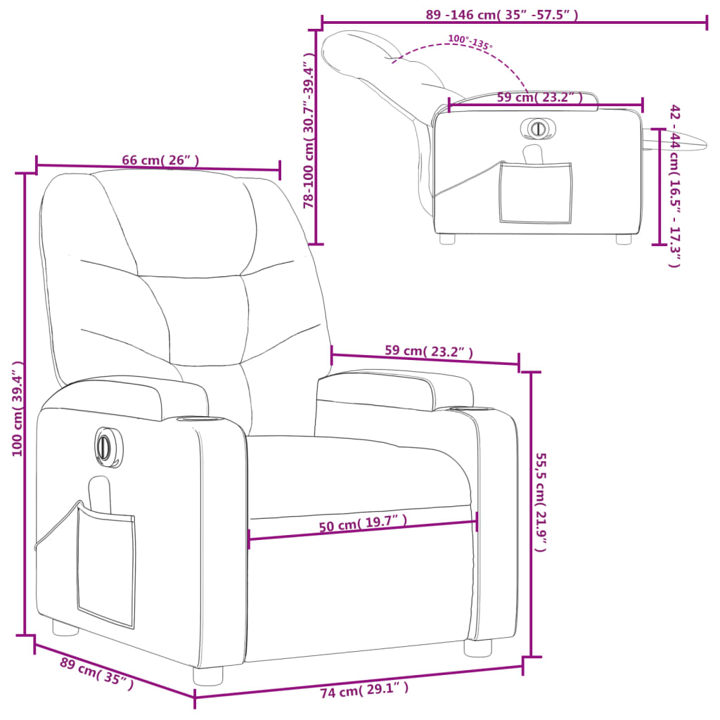 vidaXL Poltrona Massaggiante Elettrica Reclinabile Grigio Similpelle