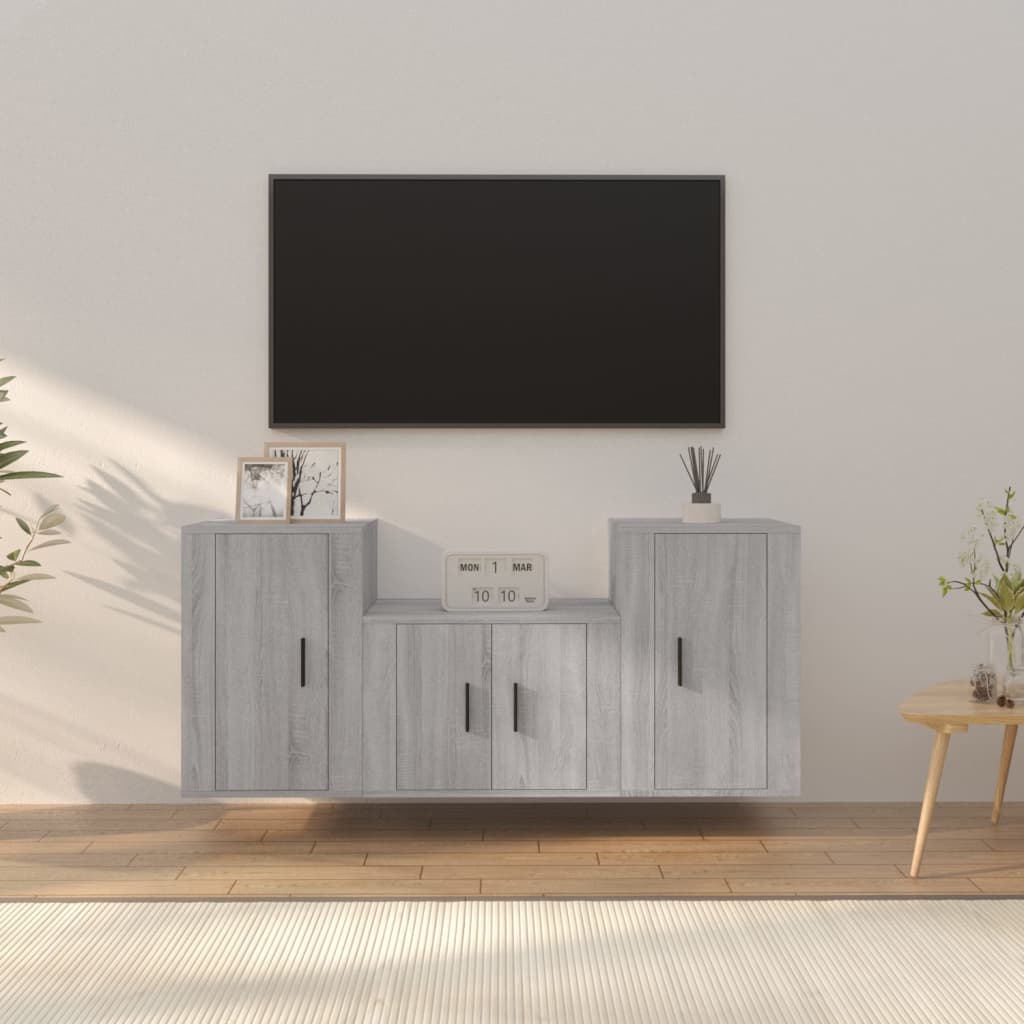 vidaXL Set Mobili Porta TV 3 pz Grigio Sonoma in Legno Multistrato