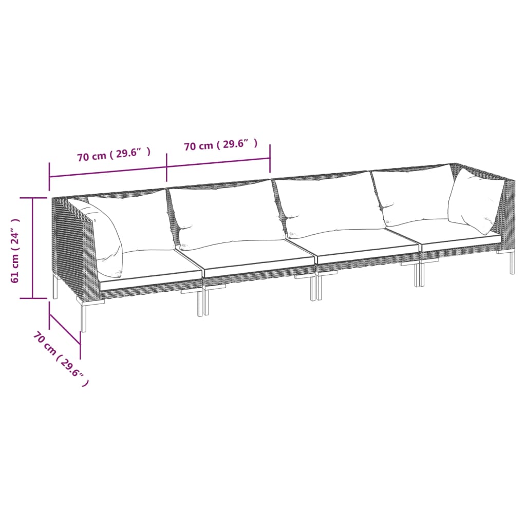 vidaXL Set Divani da Giardino 4 pz con Cuscini Polyrattan Grigio Scuro