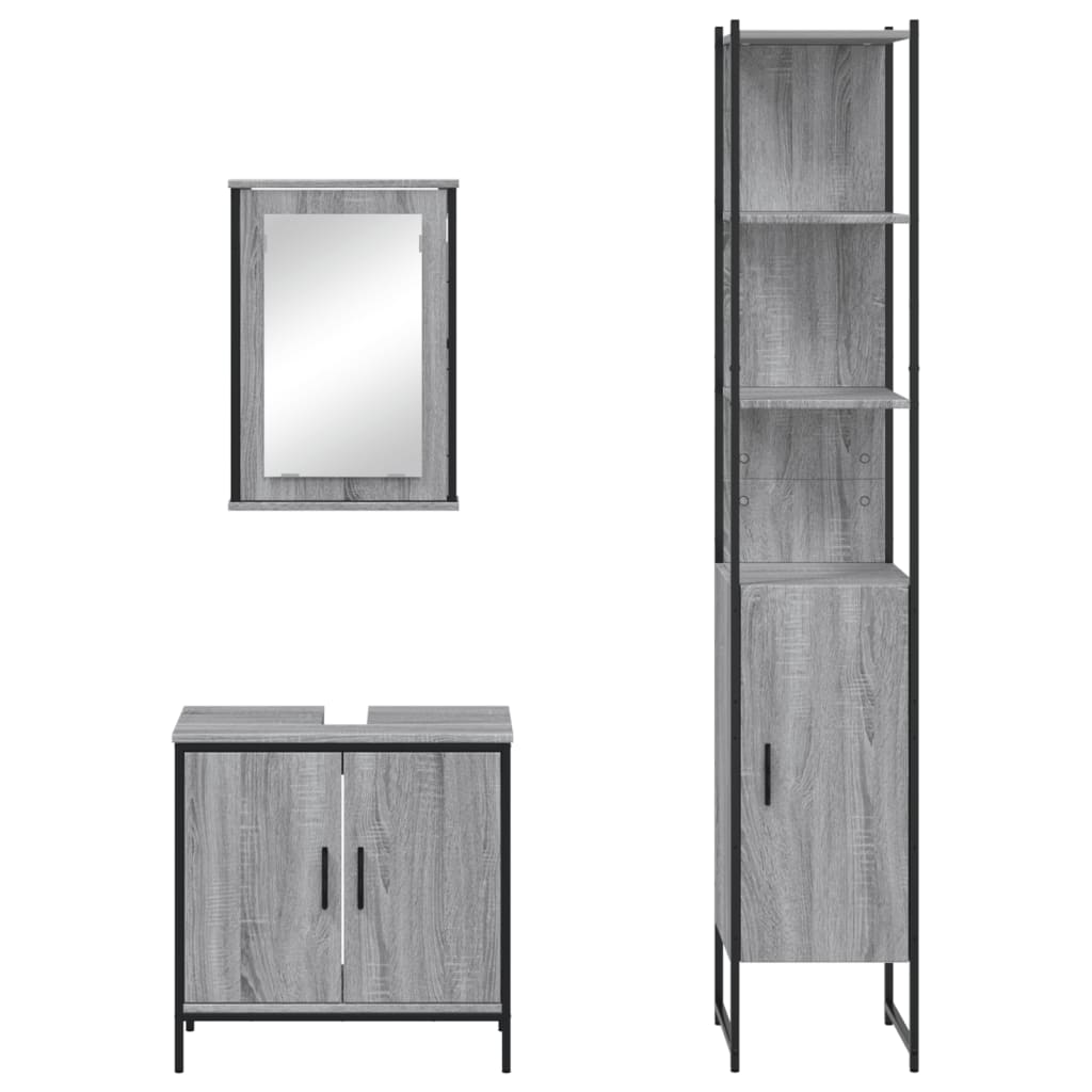 vidaXL Set Mobili da Bagno 3 pz Grigio Sonoma in Legno Multistrato