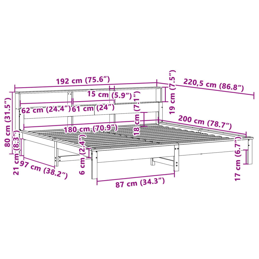 vidaXL Letto senza Materasso Bianco 180x200 cm Legno Massello di Pino