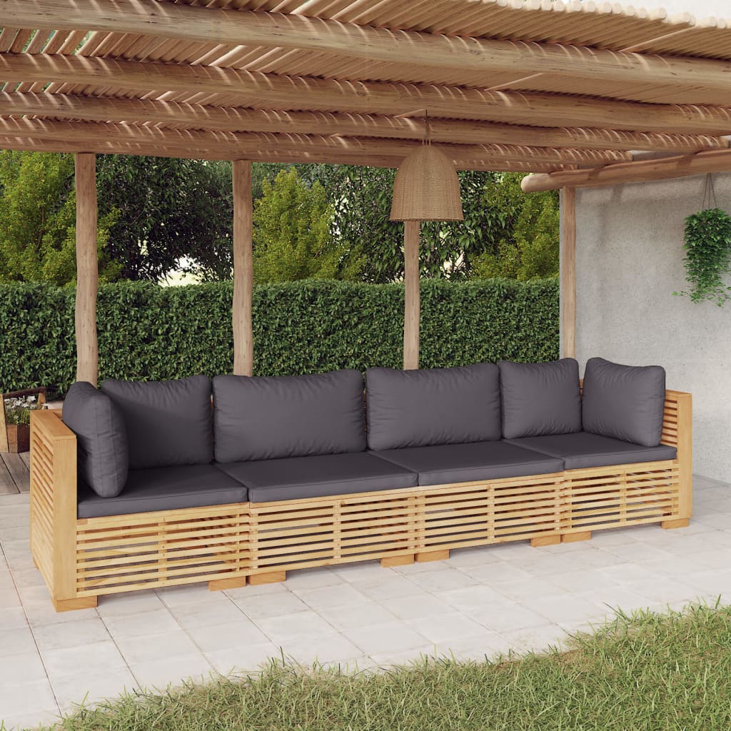 vidaXL Set Divani da Giardino 4 pz con Cuscini Legno Massello di Teak