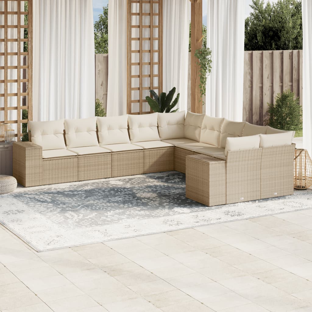 vidaXL Set Divano da Giardino 10 pz con Cuscini Beige in Polyrattan