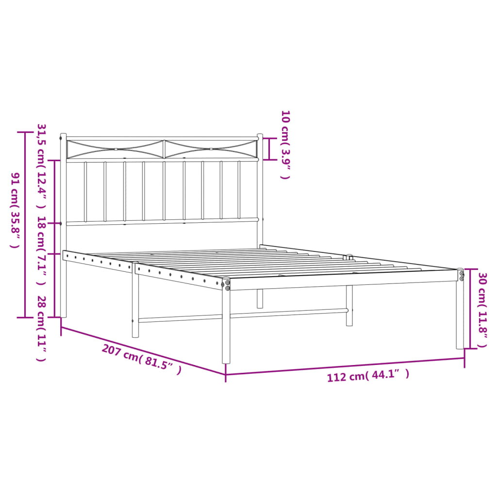 vidaXL Giroletto con Testiera Metallo Bianco 107x203 cm