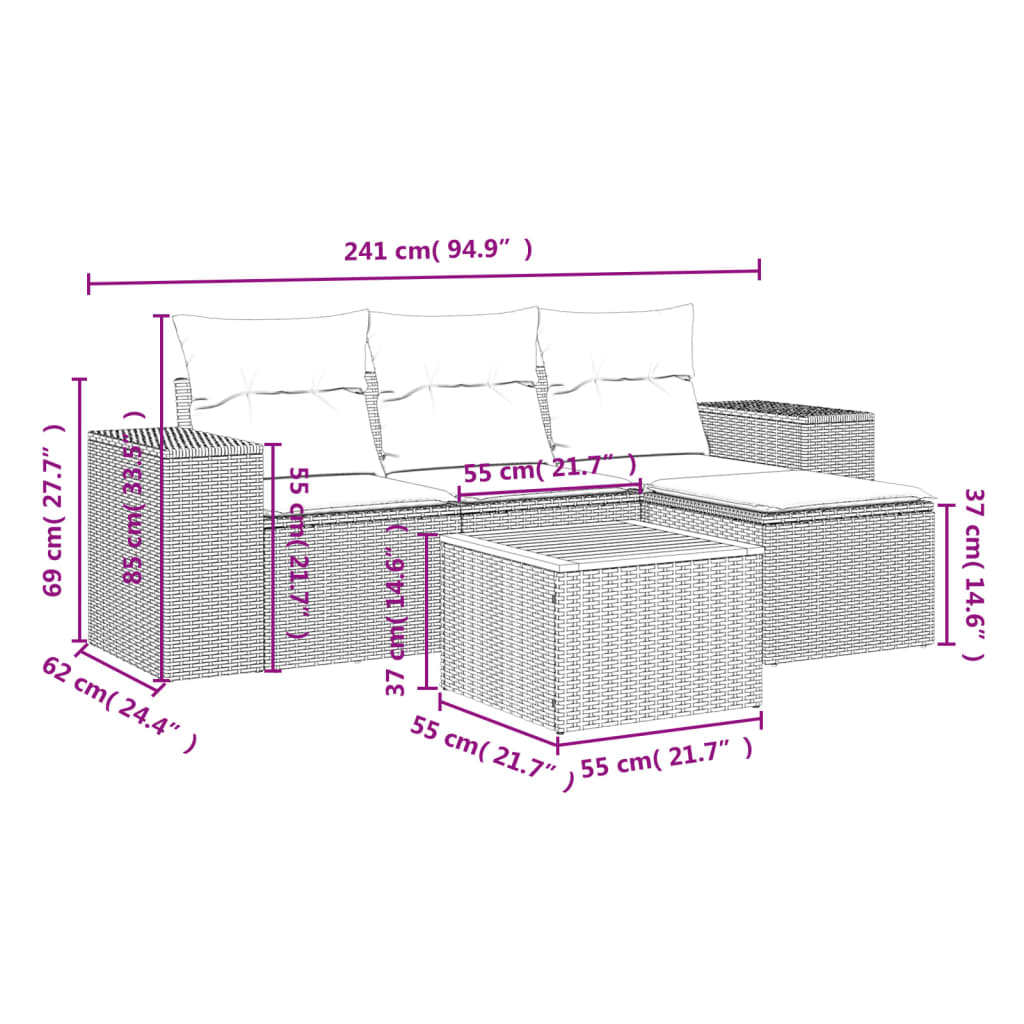 vidaXL Set Divano da Giardino 5 pz con Cuscini Beige in Polyrattan