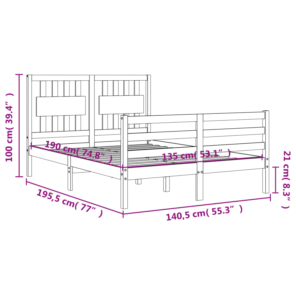 vidaXL Giroletto con Testiera Bianco Double in Legno Massello